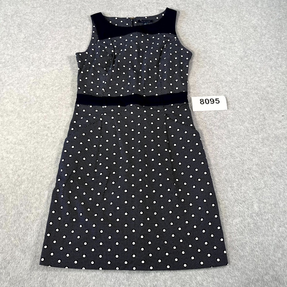 Tommy‎ Hilfiger Sheath Dress Womens 2 Blue Polka Dot Cotton Stretch Boat Neck